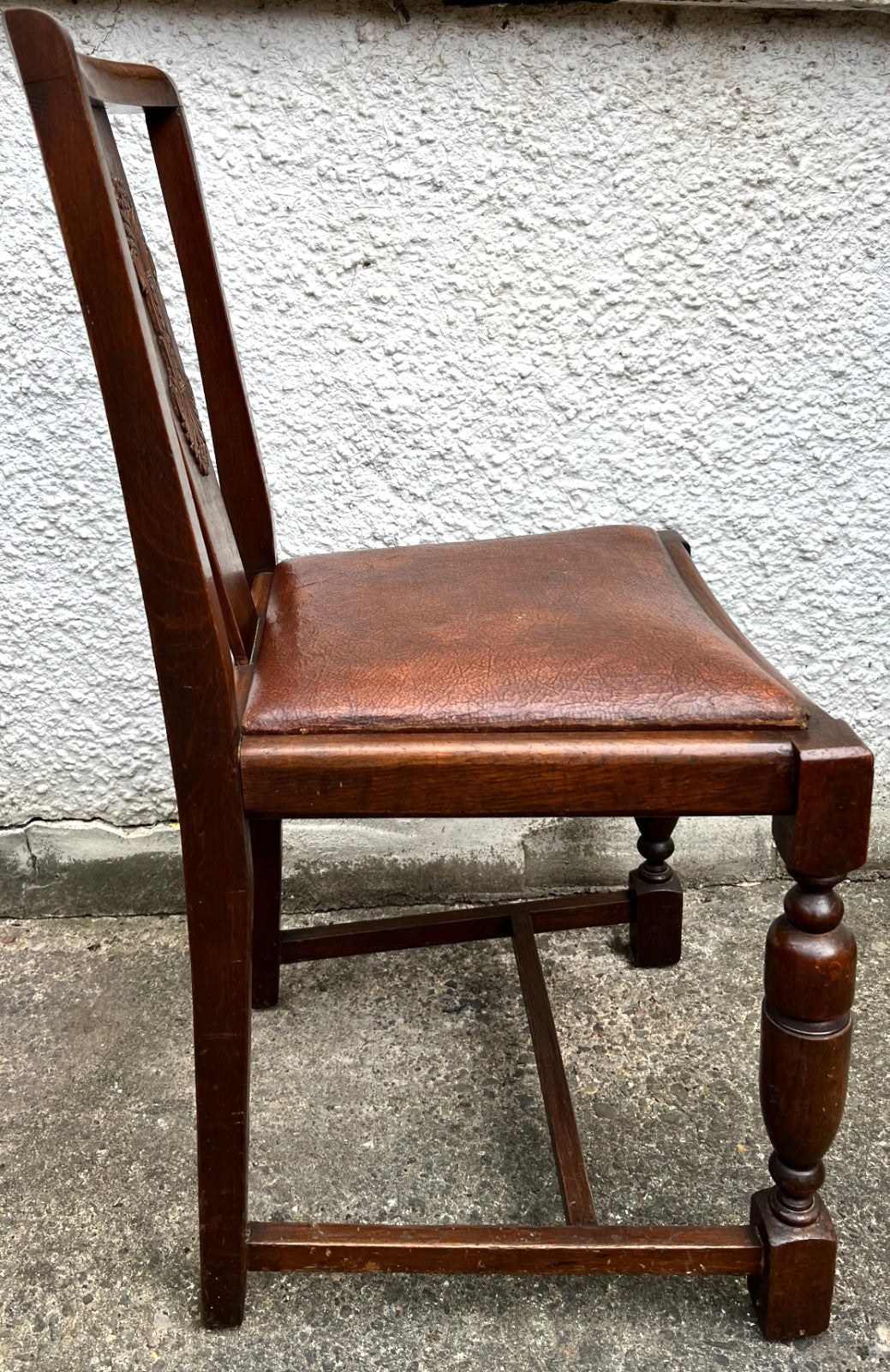 Pair Vintage Oak Dining Chairs Tudor Jacobean Farmhouse Carved Wooden Chairs