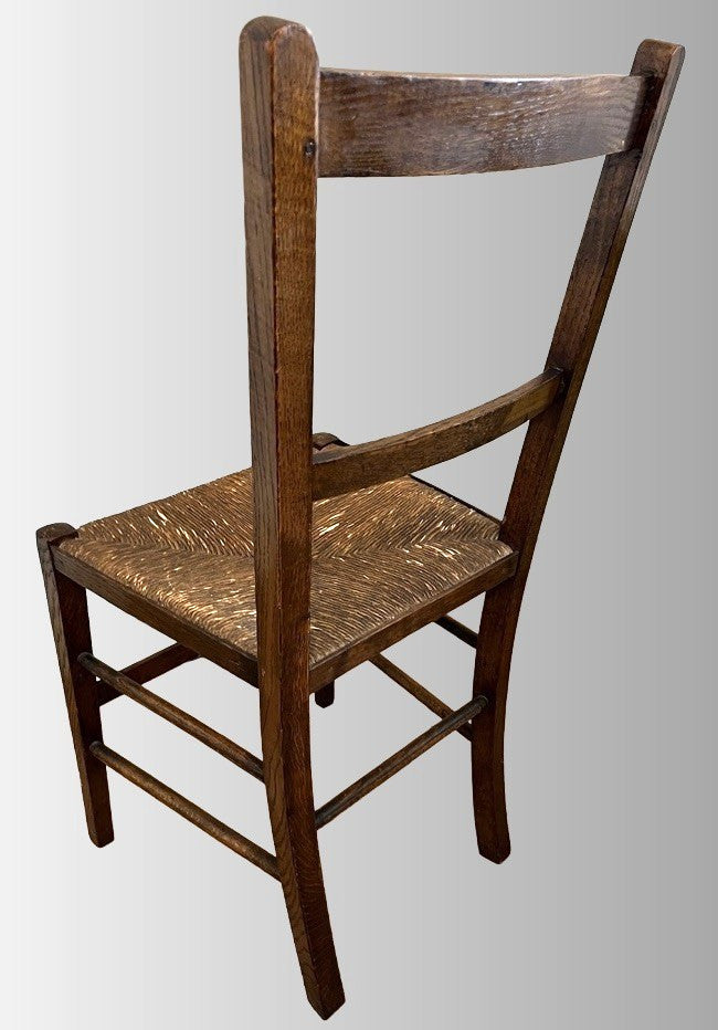 Vintage Oak Rush Seat Chair Ladder Back Wooden Farmhouse Chair Rustic