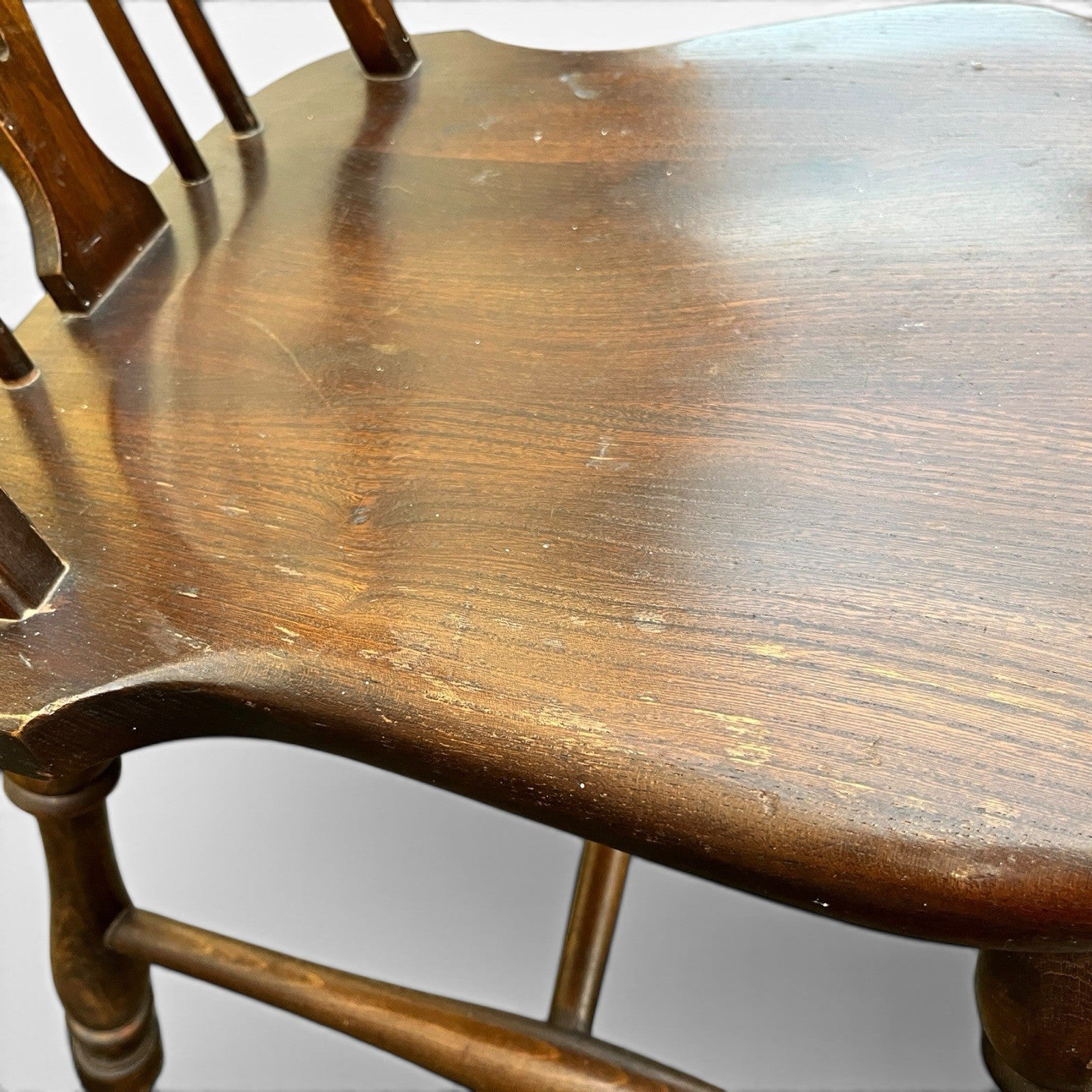 Vintage Set of Four Dark Oak Wheel Back Chairs