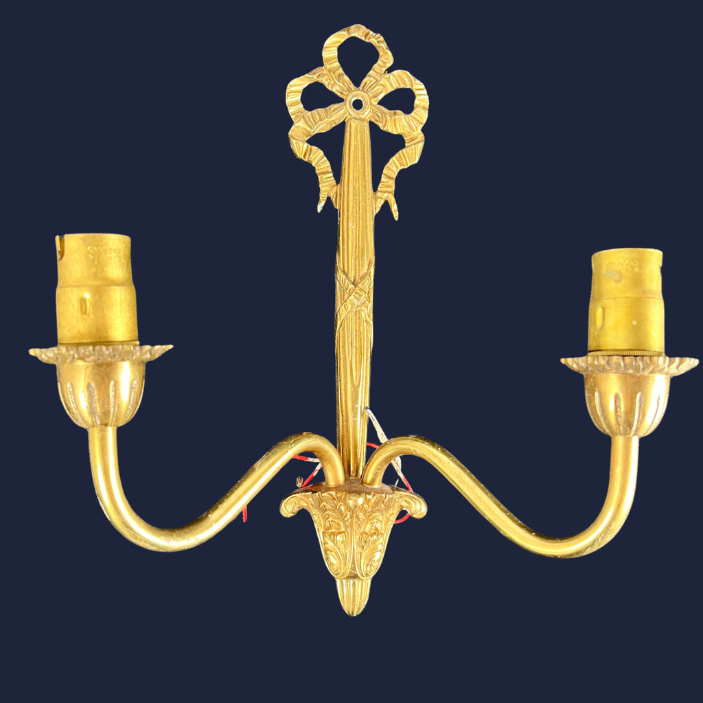 6x Vintage Art Nouveau Style Twin Arm Wall Sconces Brass Effect Wall Lights