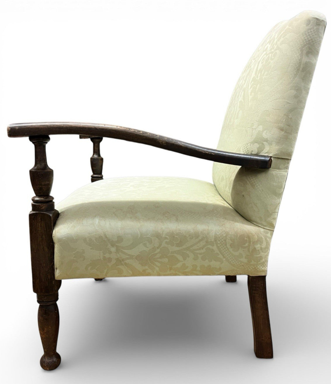 Vintage Upholstered Armchair Low Occasional Chair Bedroom Accent Seat Damask