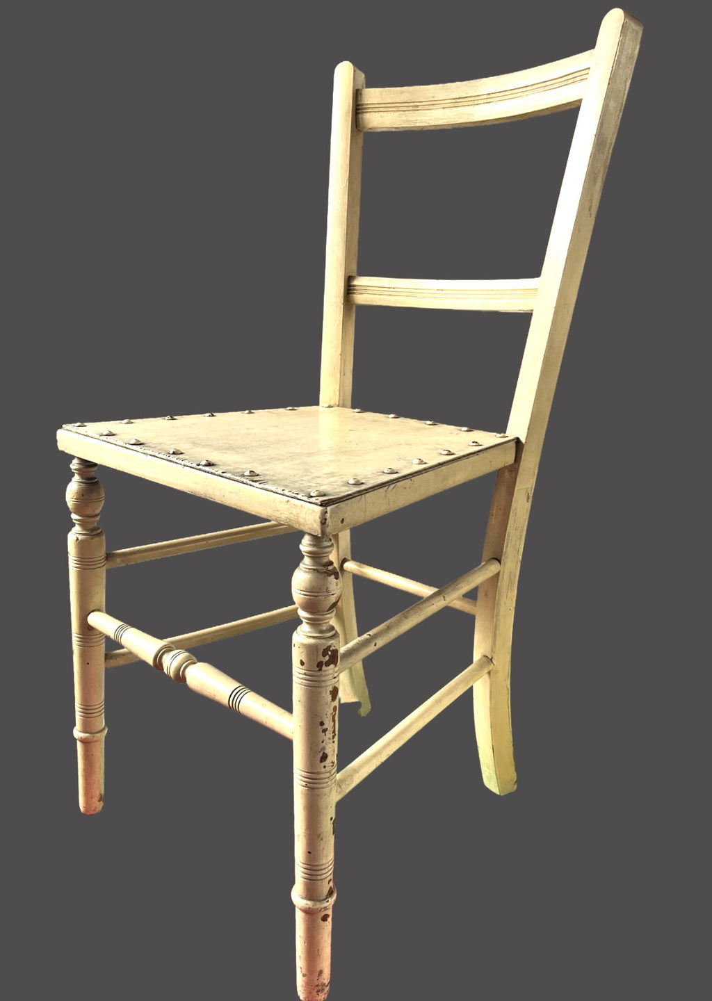 Vintage Rustic Farmhouse Chair Turned Legs Studded Seat 84cm