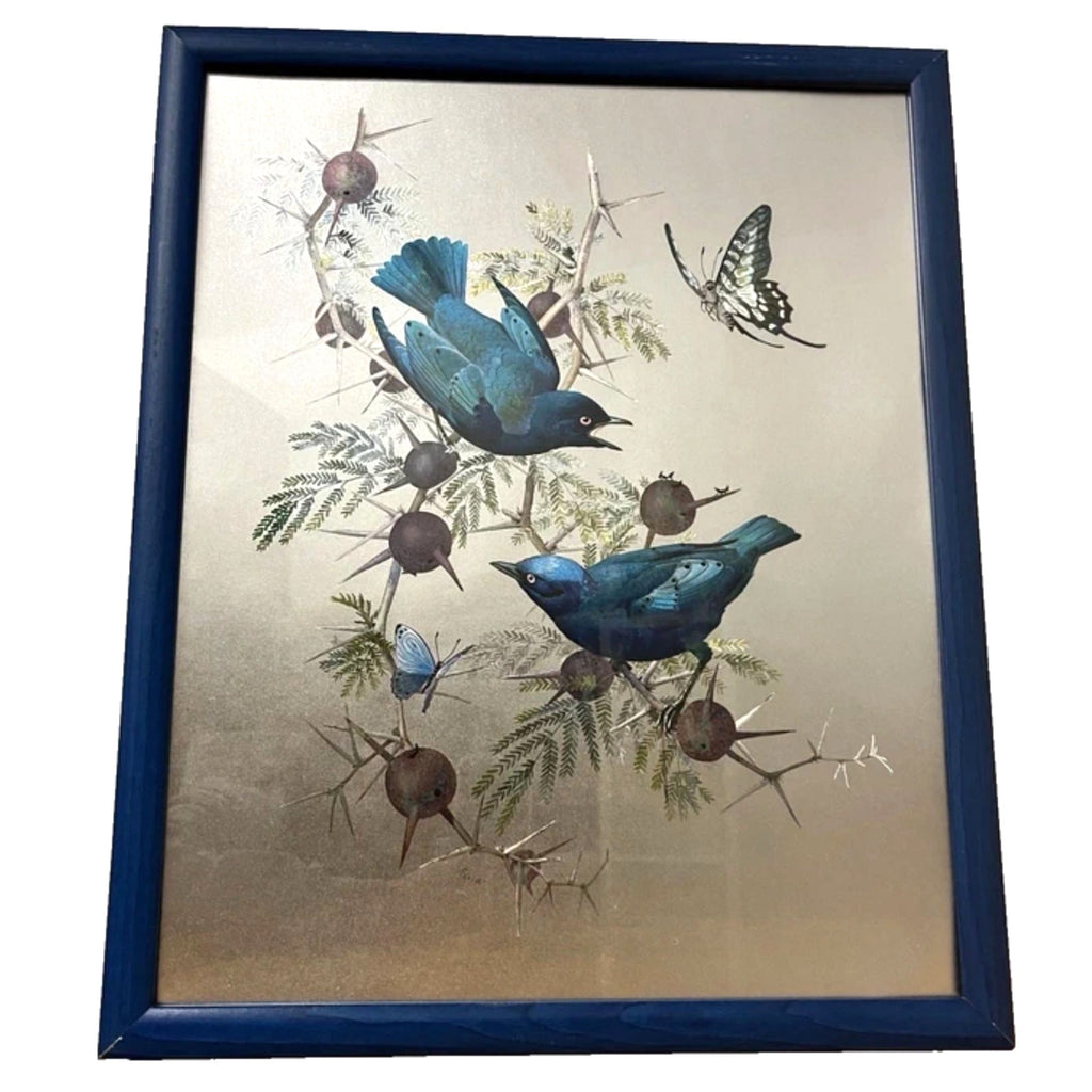 Vintage Dufex Foil Art Birds Framed 44×55cm Nature Wall Hanging Rena Fennessy