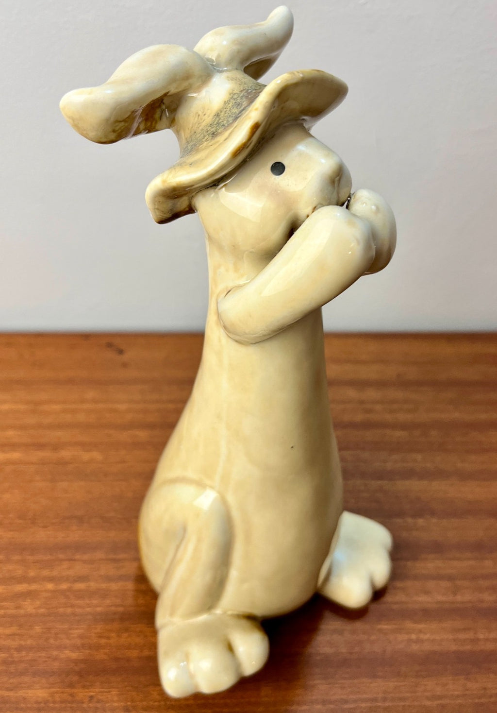 Pottery Rabbit Figurine by Kangaroo Pottery. Ceramic Bunny in Hat