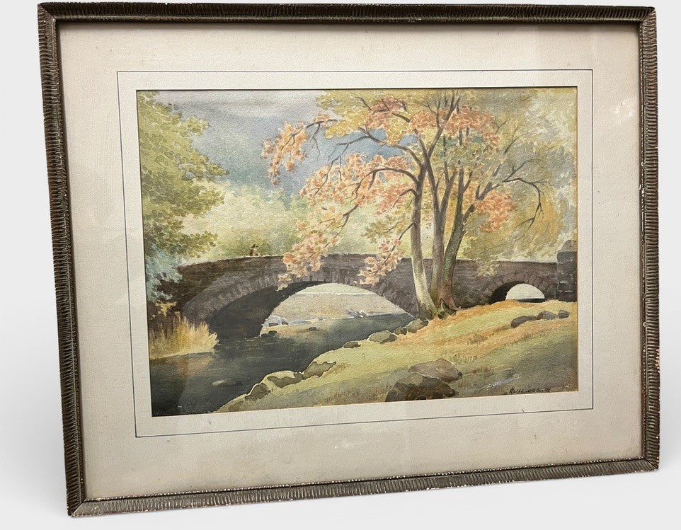 R W Clarke Watercolour Painting 1953 Peter Bridge Framed Landscape 51cm