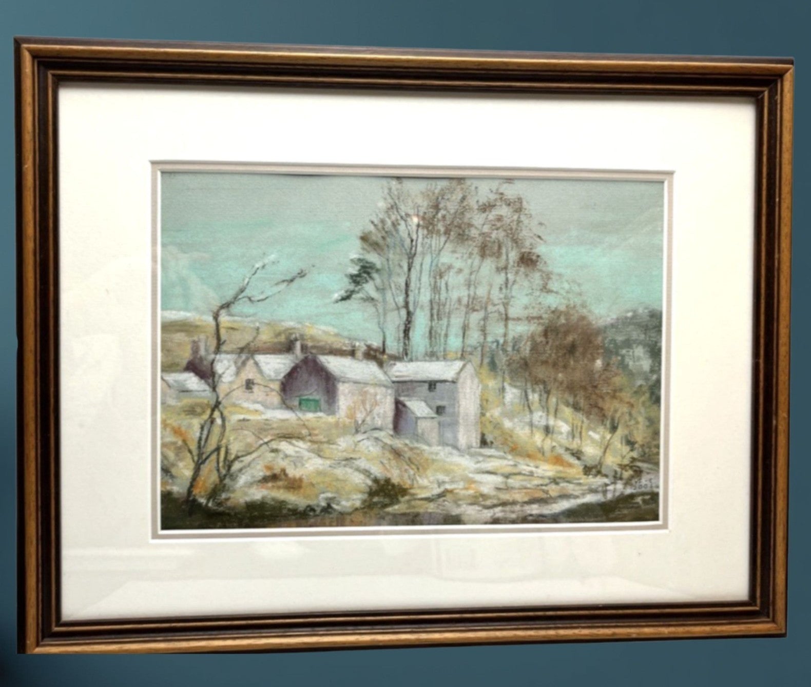Original Pastel Landscape Painting Signed VFC 2001 Rural Farmstead Framed Art