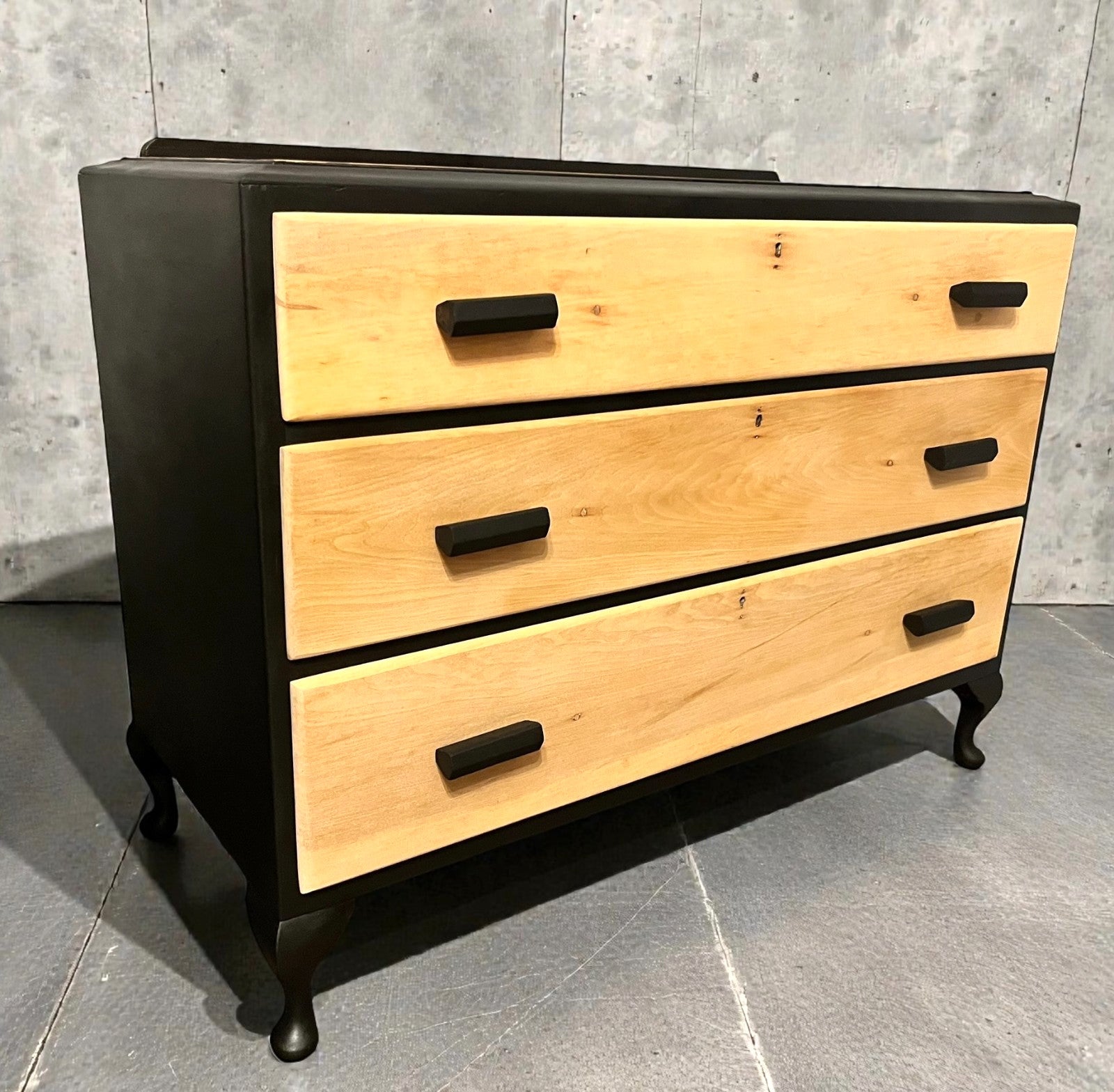 Modern Rustic Chest of Drawers Black & Natural Wood Farmhouse Style, Edwardian