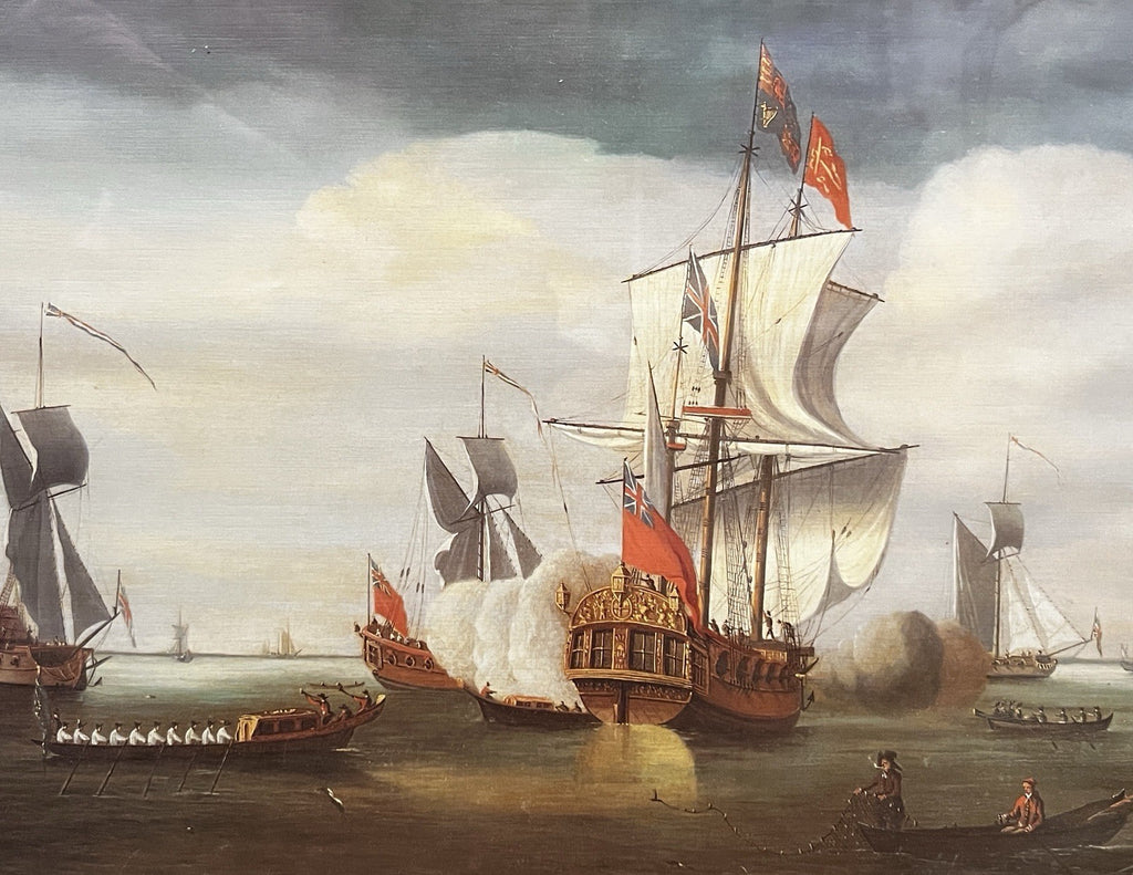 Vintage Maritime Battle Scene Print Framed Naval Ships 42x32cm Tall Ships