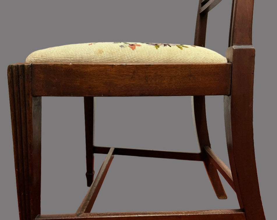 Vintage Wooden Dining Chair Upholstered Needlepoint Seat 88cm