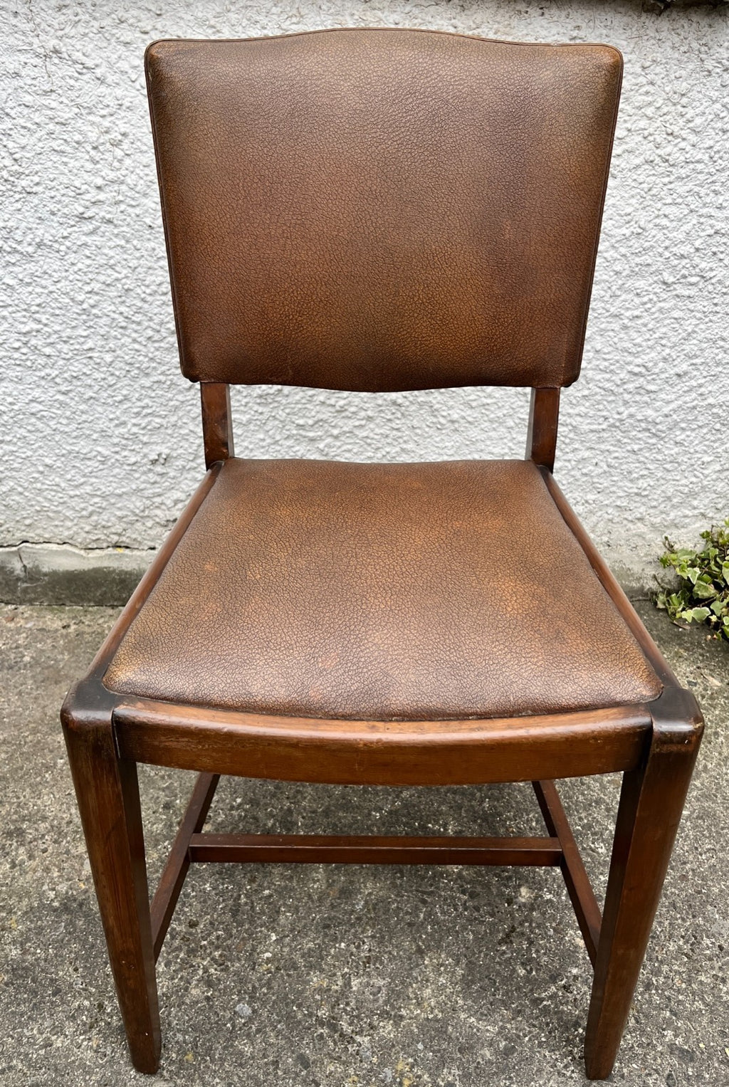 Vintage Oak Dining Chairs Pair Camel Vinyl Upholstered