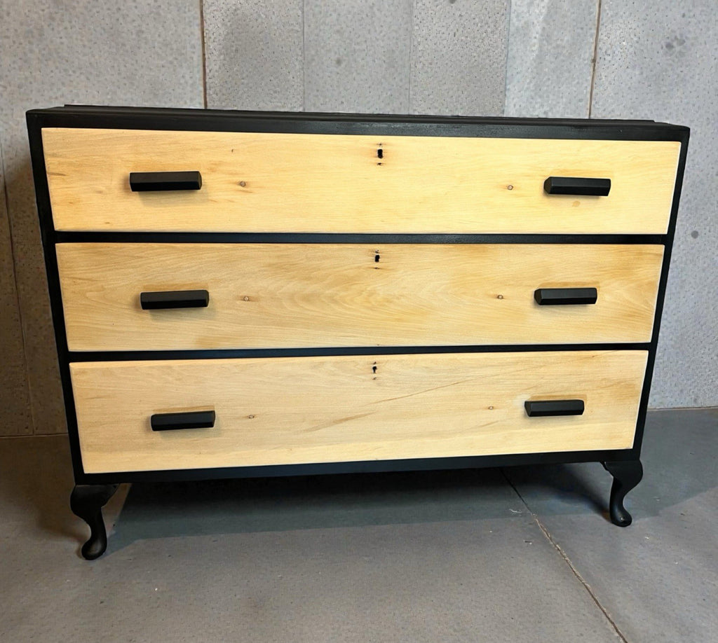 Modern Rustic Chest of Drawers Black & Natural Wood Farmhouse Style, Edwardian