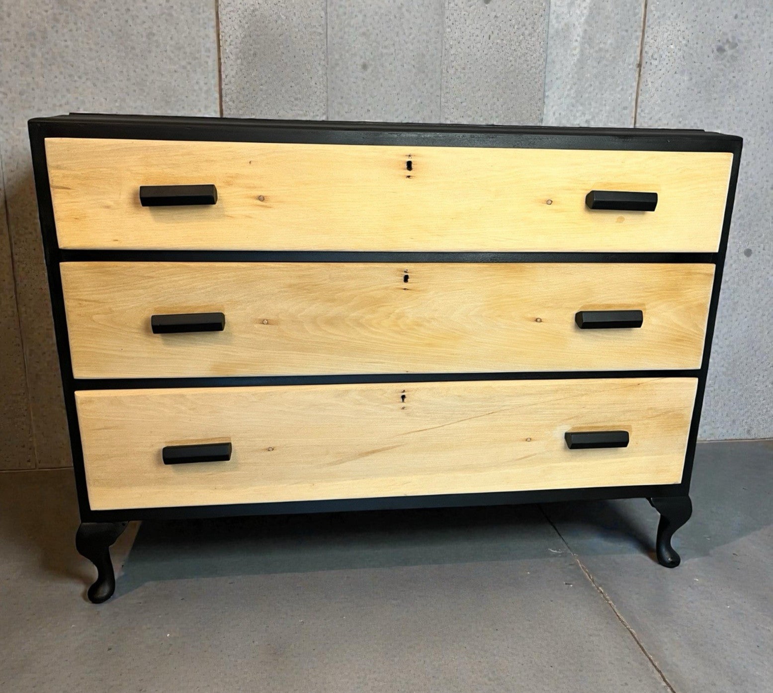 Modern Rustic Chest of Drawers Black & Natural Wood Farmhouse Style, Edwardian