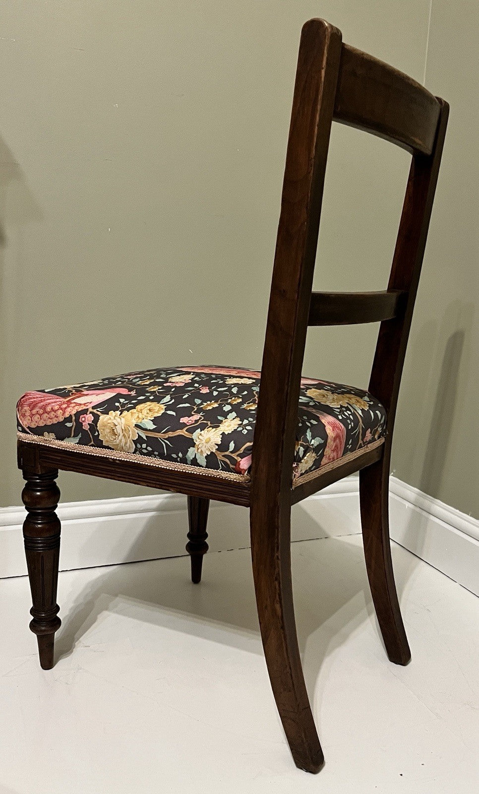 Victorian Mahogany Bedroom Chair Turned Legs Upholstered Seat 92cm High