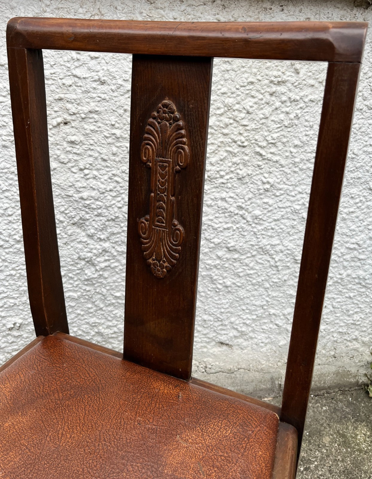 Pair Vintage Oak Dining Chairs Tudor Jacobean Farmhouse Carved Wooden Chairs