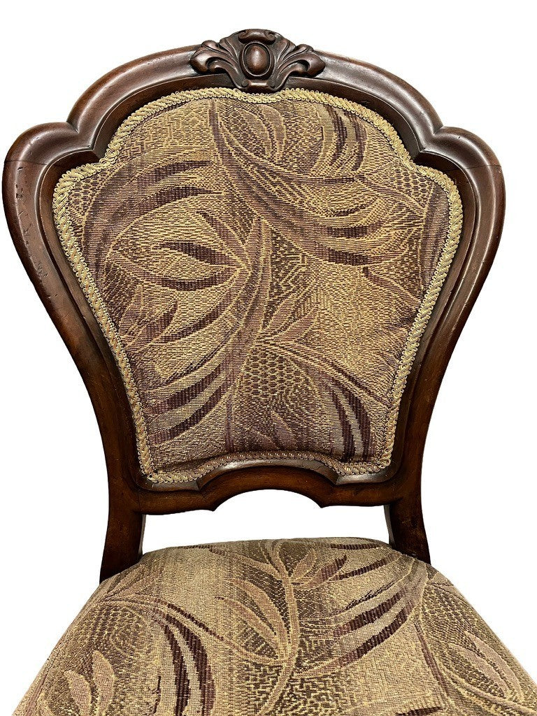 Vintage Upholstered Bedroom Chair Slipper Chair Wooden Carved Brass Castors 92cm