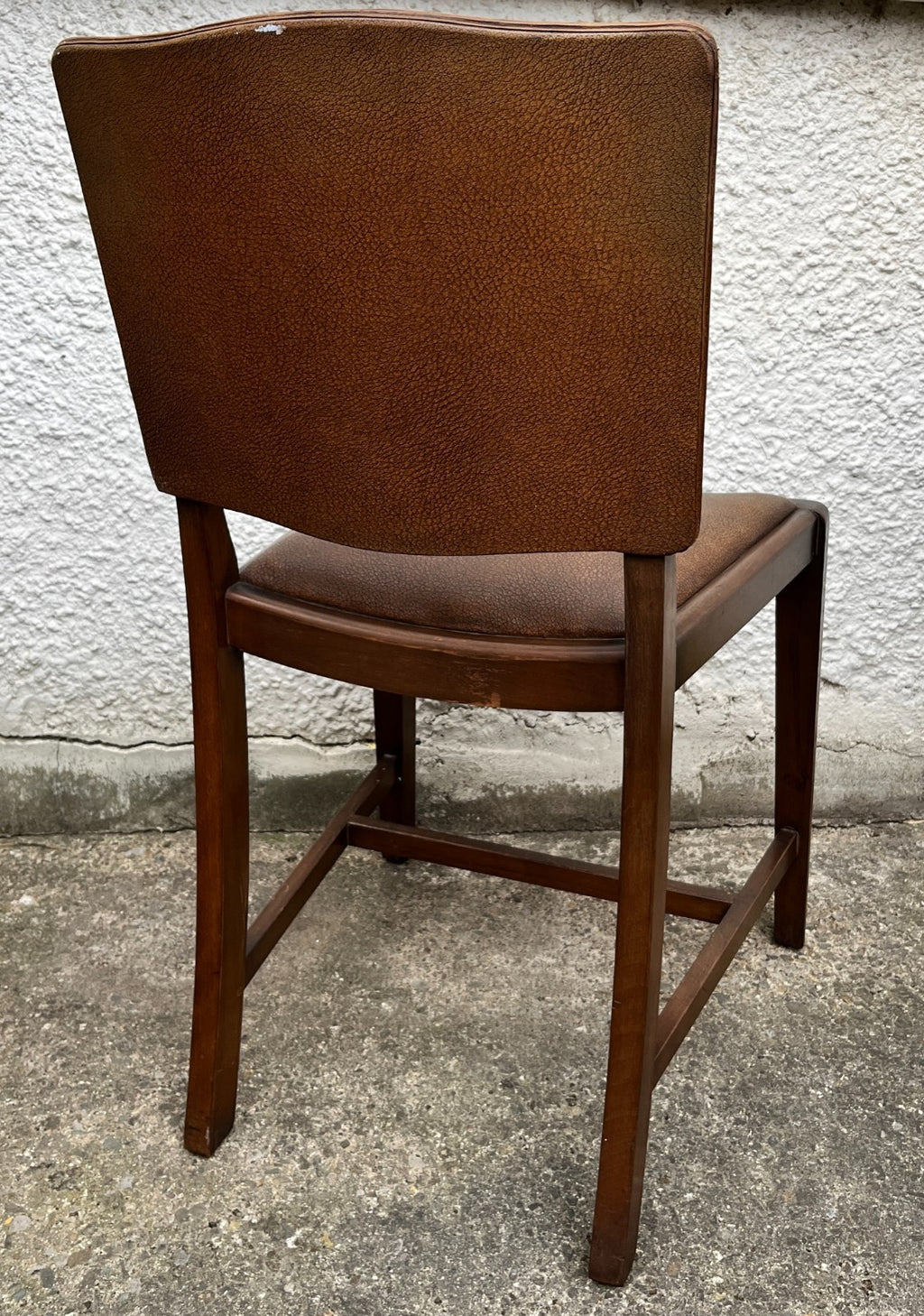 Vintage Oak Dining Chairs Pair Camel Vinyl Upholstered