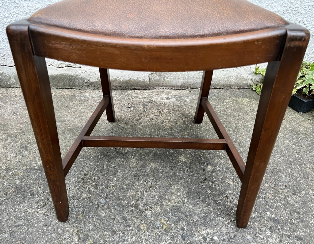 Vintage Oak Dining Chairs Pair Camel Vinyl Upholstered
