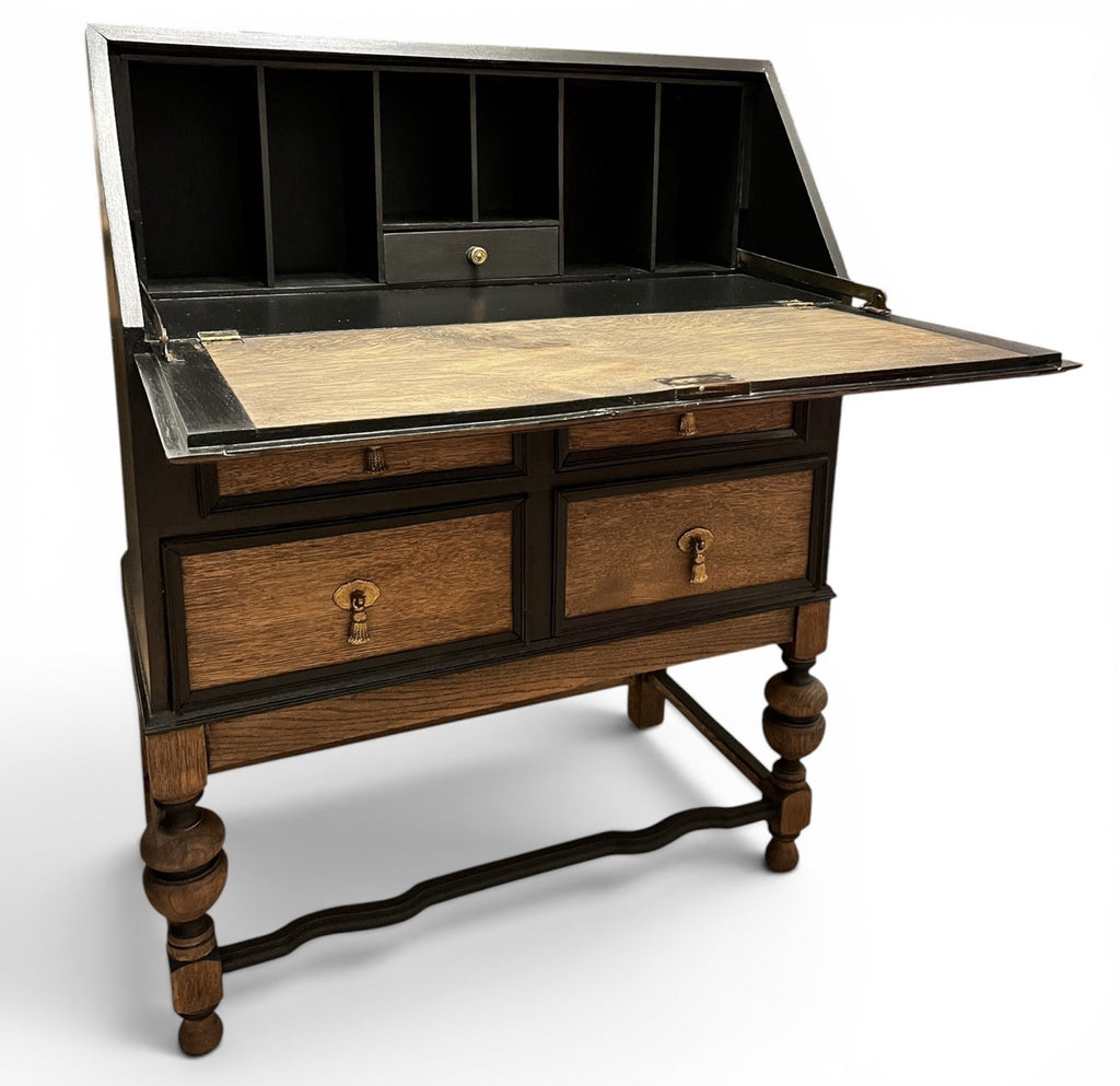 Vintage Oak Bureau Writing Desk / Fall Front Bureau / Refinished Storage Cabinet