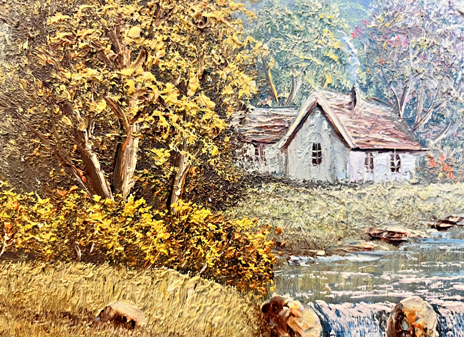 Vintage Oil Painting Mountain Landscape Signed Campbell Gold Gilt Frame 47x37cm