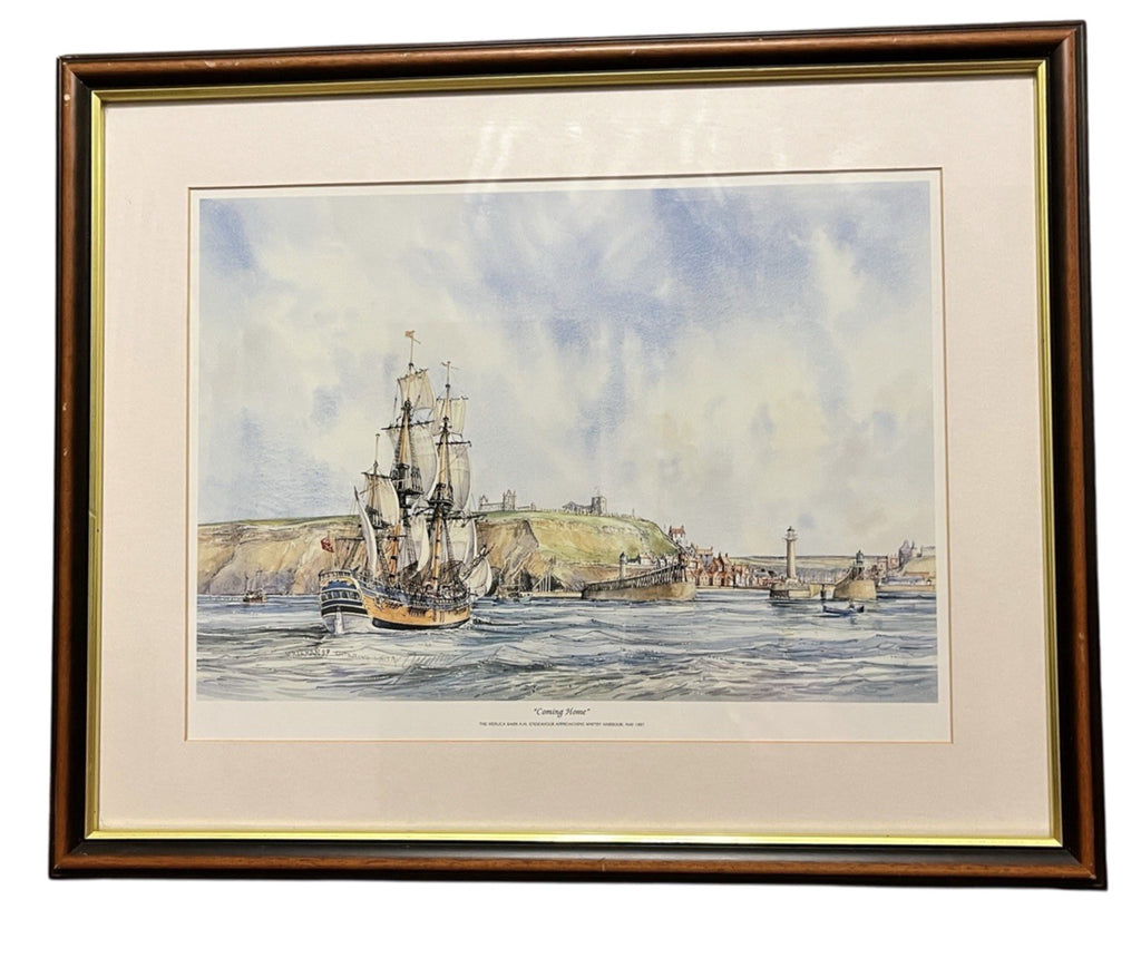 Whitby Endeavour “Coming Home” Maritime Framed Print – Nautical Coastal Wall Art