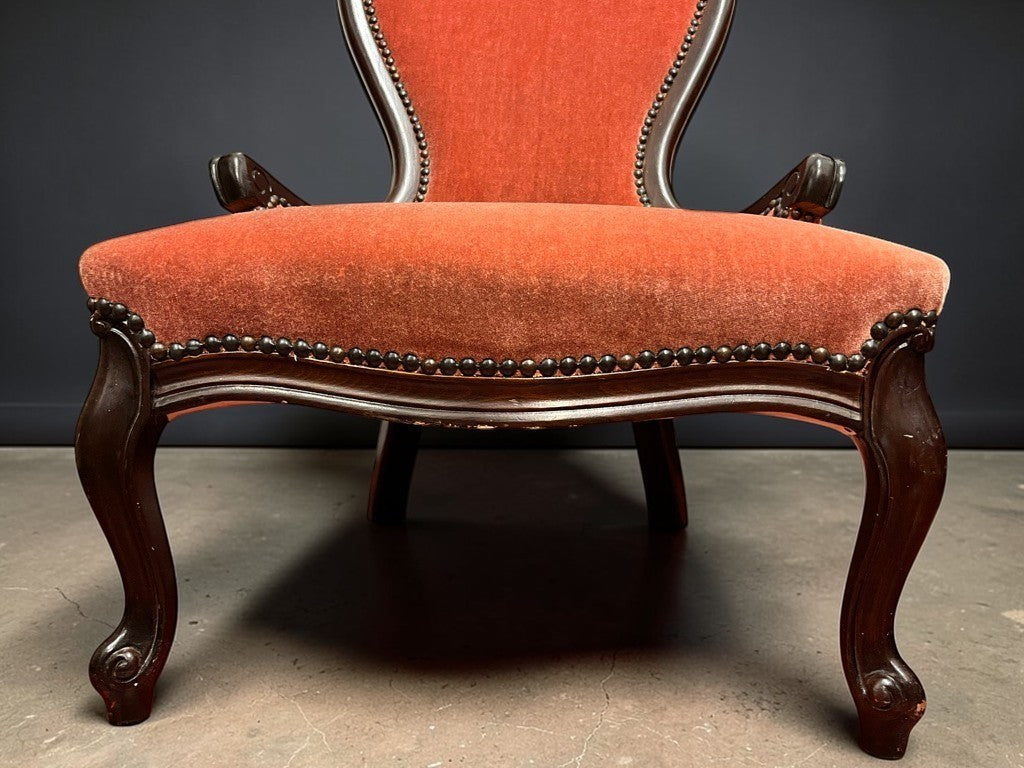 Victorian Slipper Chair Antique Nursing Chair Low Seat Upholstered c.19th C.
