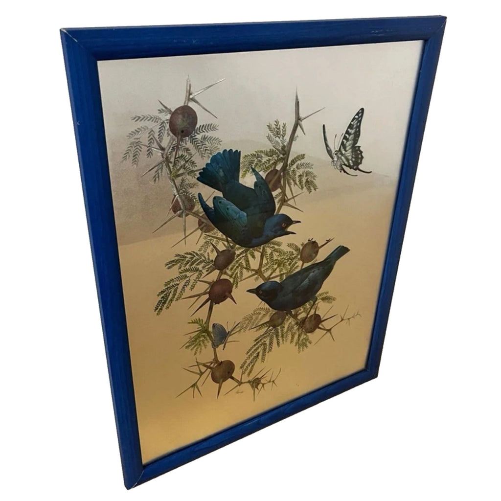 Vintage Dufex Foil Art Birds Framed 44×55cm Nature Wall Hanging Rena Fennessy