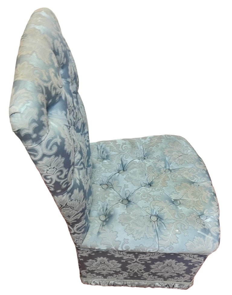 Blue Upholstered Vintage Style Accent Chair Button Back Dressing Chair