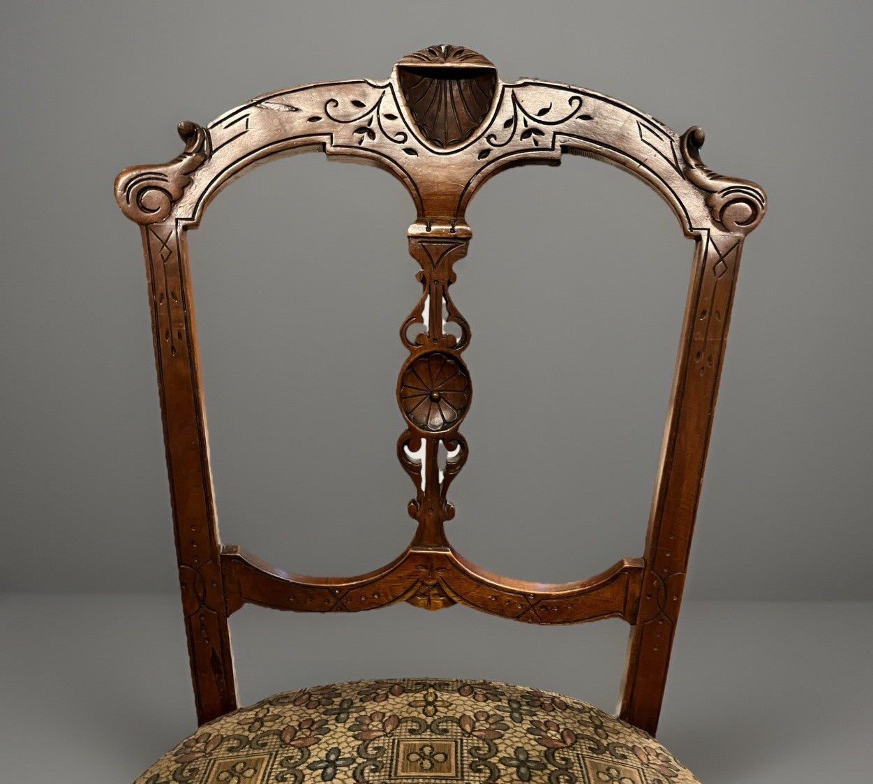 Antique Edwardian Carved Wooden Dining Chair – Upholstered Seat Side Chair