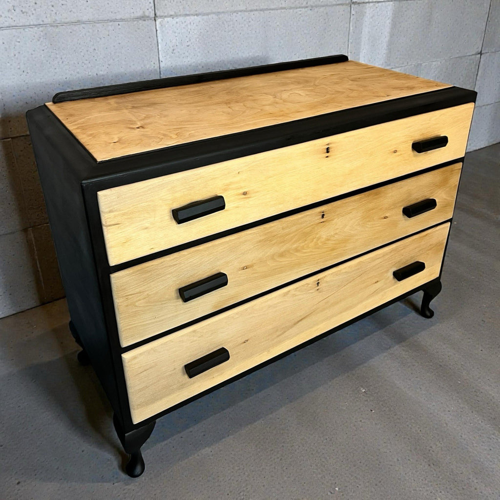 Modern Rustic Chest of Drawers Black & Natural Wood Farmhouse Style, Edwardian