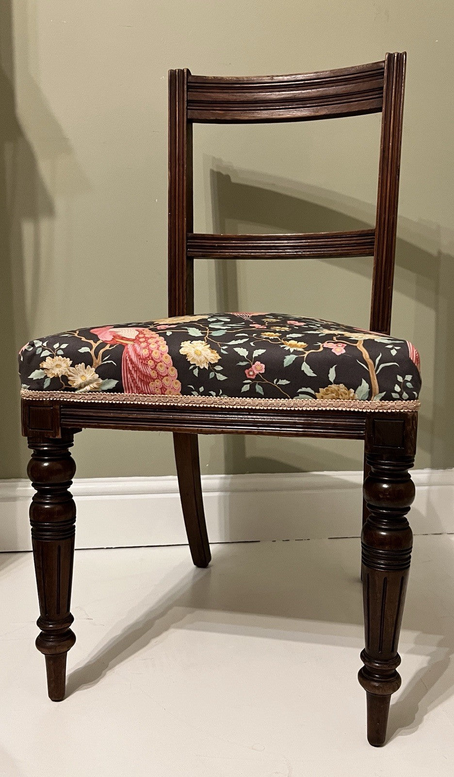 Victorian Mahogany Bedroom Chair Turned Legs Upholstered Seat 92cm High