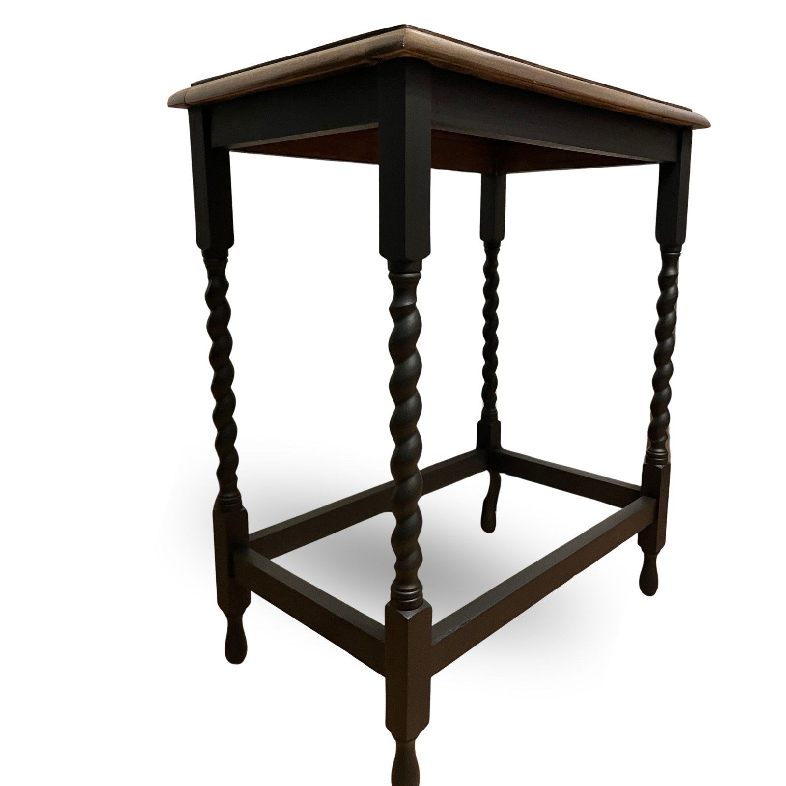 Vintage Barley Twist Side Table Oak Top Painted Base Hall Lamp Table Rustic Wood