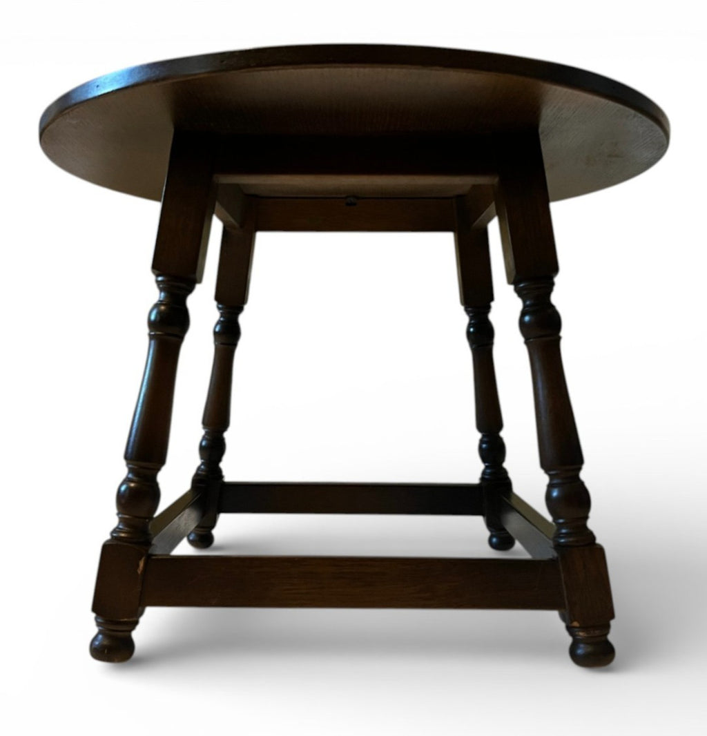 Round Wooden Side Table 66cm Diameter 49cm Height Dark Brown Turned Leg Vintage