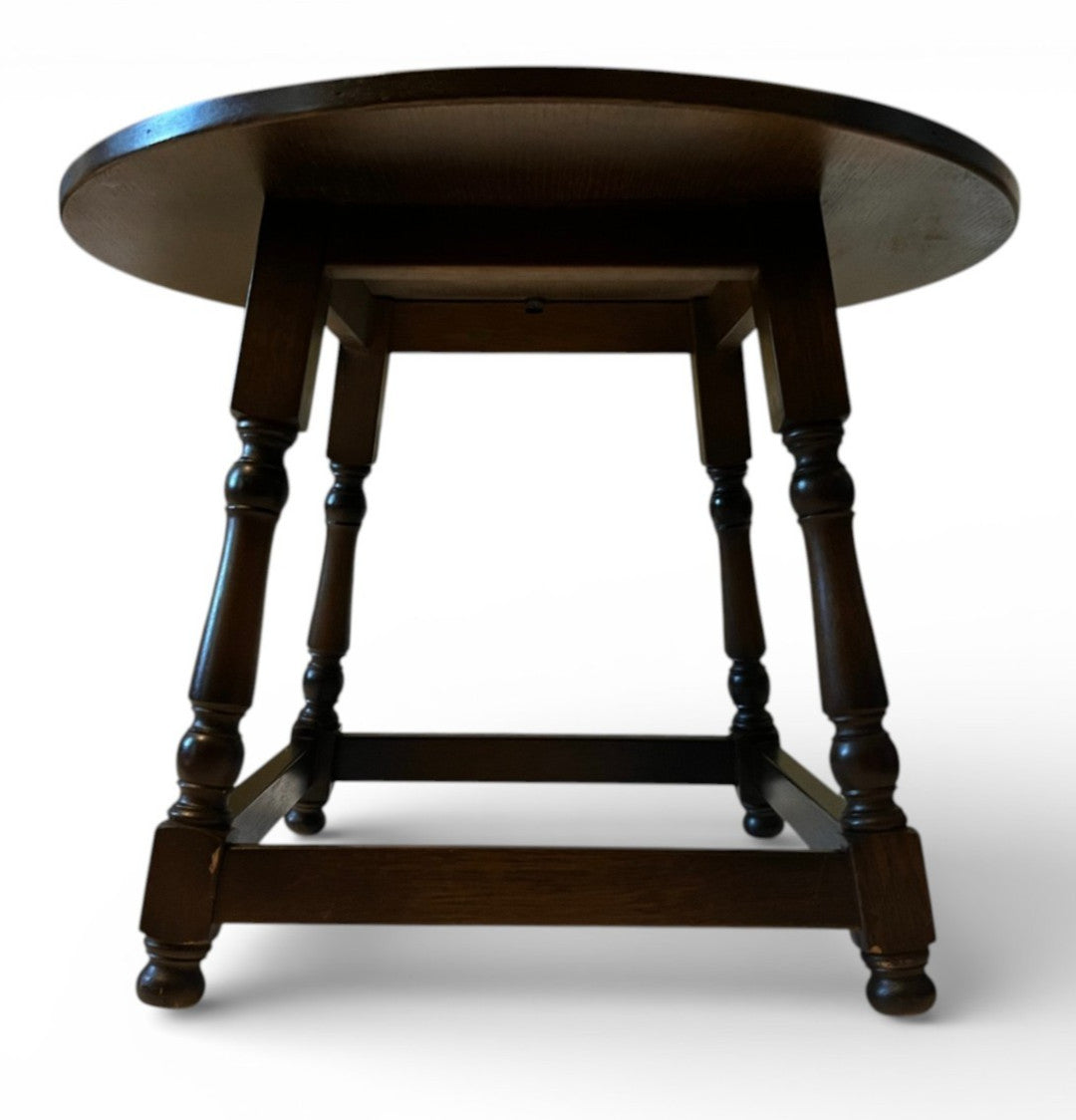 Round Wooden Side Table 66cm Diameter 49cm Height Dark Brown Turned Leg Vintage