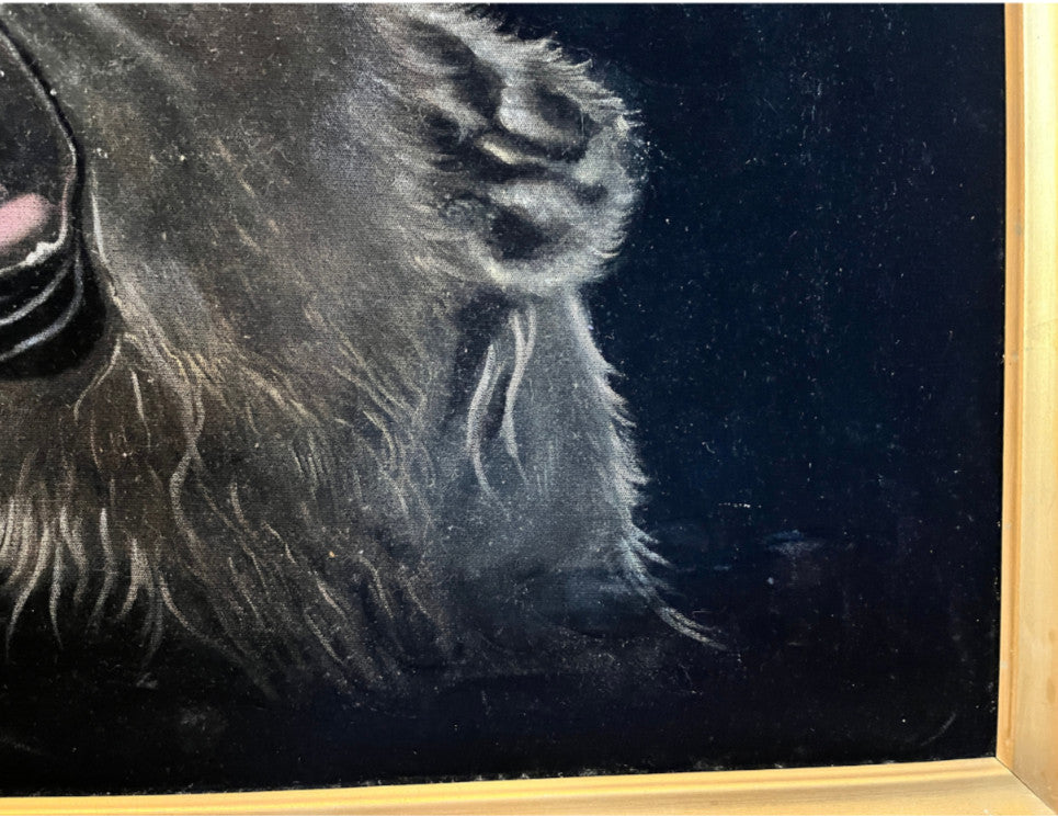 Fantastic vintage black velvet lioness painting bold retro 1970 lounge aesthetic
