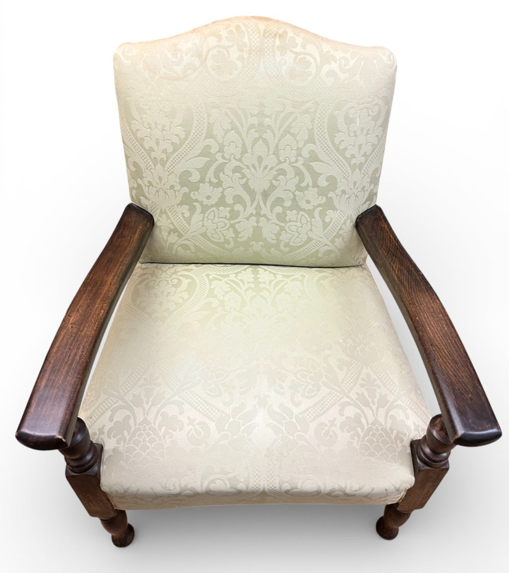 Vintage Upholstered Armchair Low Occasional Chair Bedroom Accent Seat Damask