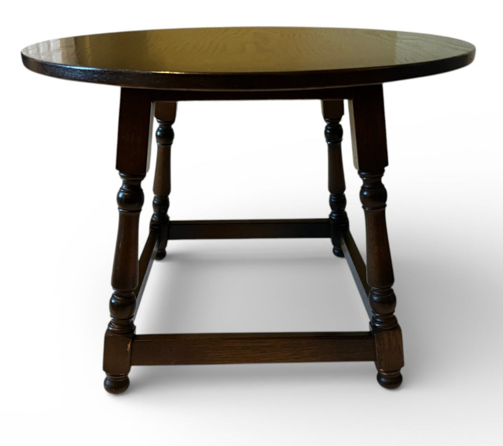 Round Wooden Side Table 66cm Diameter 49cm Height Dark Brown Turned Leg Vintage
