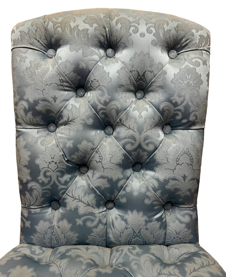 Blue Upholstered Vintage Style Accent Chair Button Back Dressing Chair