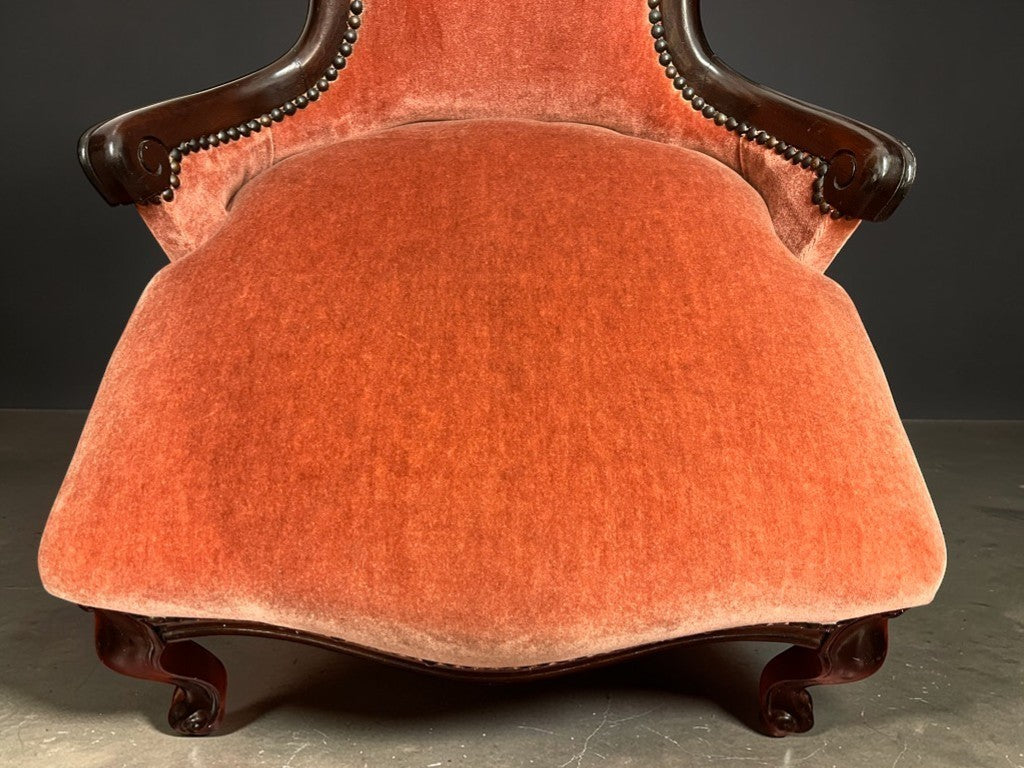 Victorian Slipper Chair Antique Nursing Chair Low Seat Upholstered c.19th C.