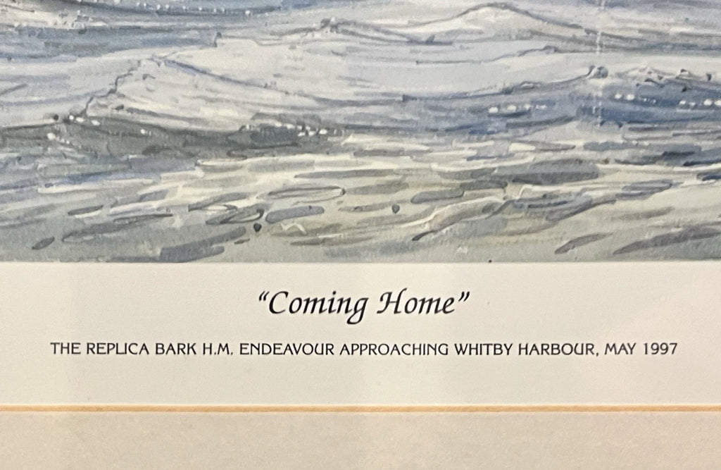 Whitby Endeavour “Coming Home” Maritime Framed Print – Nautical Coastal Wall Art