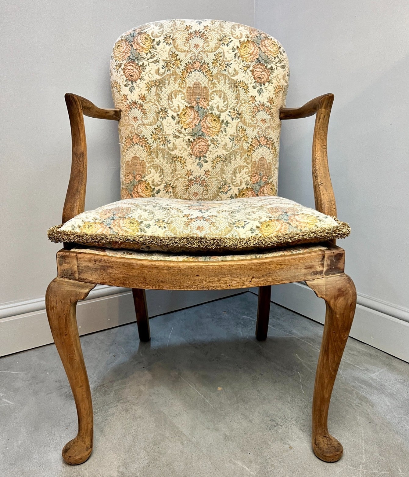 Vintage Parker Knoll Armchair – Tapestry Seat Stripped Bedroom or Hall Chair