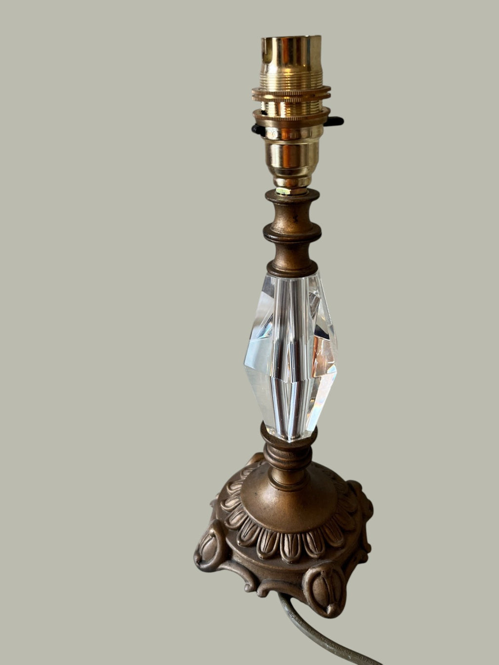 Vintage Style Laura Ashley Lamp with Crystal Stem and Ornate Bronze Base 30x10cm