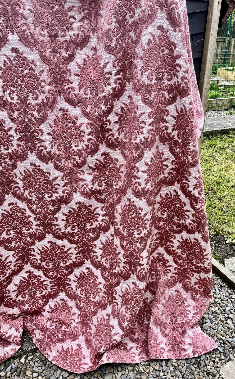 Vintage Pink Damask Curtain Panels W:140cm x D:206cm. 1970s Lightweight VGC