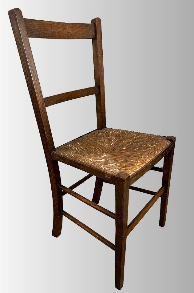 Vintage Oak Rush Seat Chair Ladder Back Wooden Farmhouse Chair Rustic