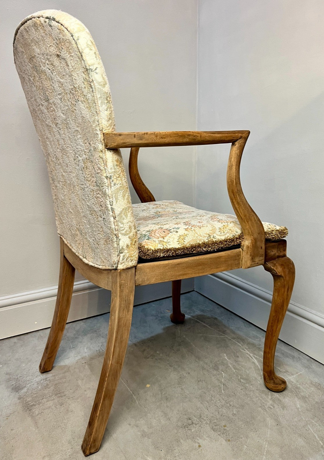Vintage Parker Knoll Armchair – Tapestry Seat Stripped Bedroom or Hall Chair