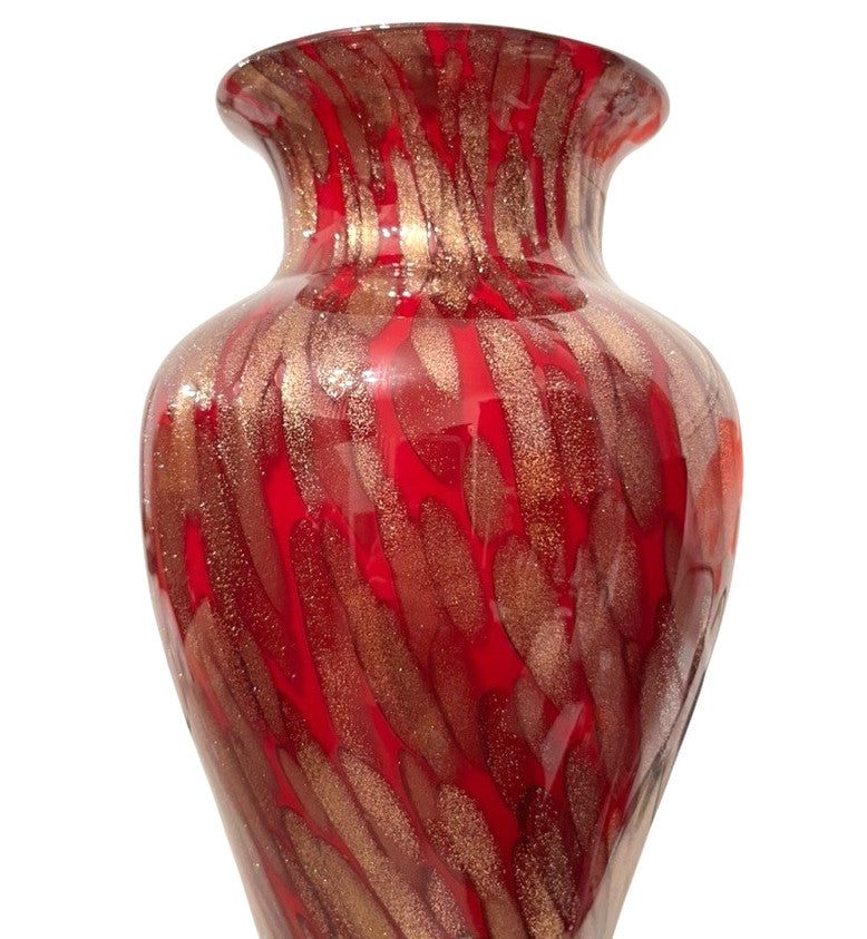 Art Glass Vase Red & Gold Table Vase 28.5cm