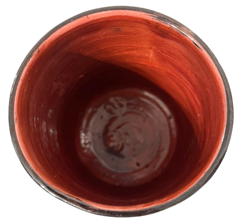 Safi Studio Pottery Vase Moroccan Folk Art Signed by Artist Red & Black 12cm