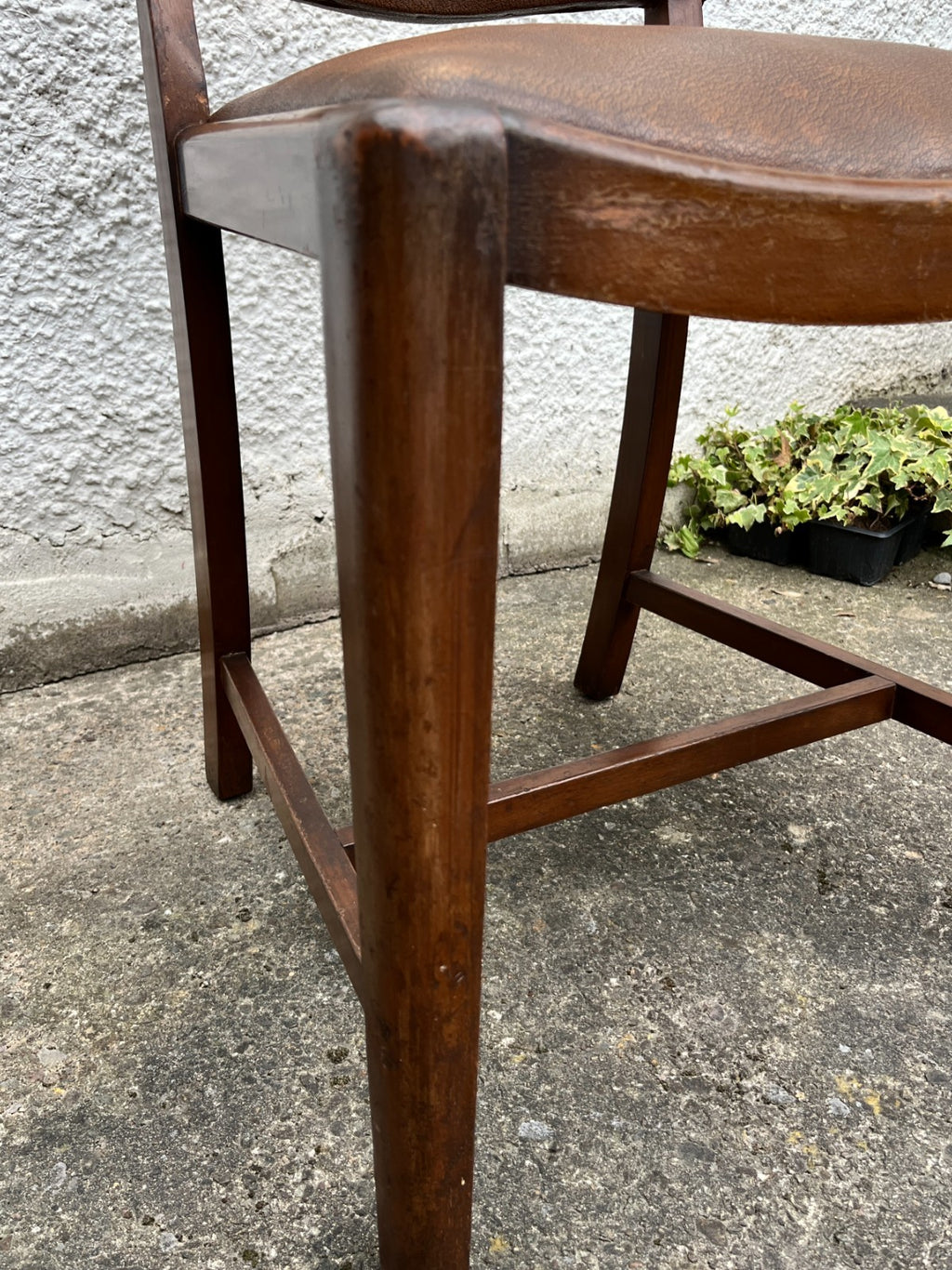Vintage Oak Dining Chairs Pair Camel Vinyl Upholstered
