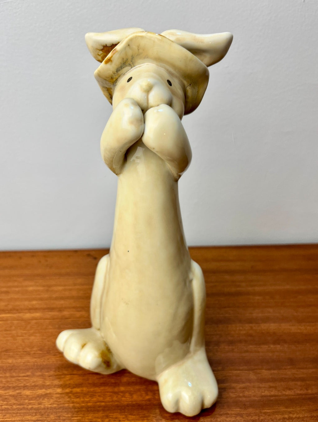 Pottery Rabbit Figurine by Kangaroo Pottery. Ceramic Bunny in Hat