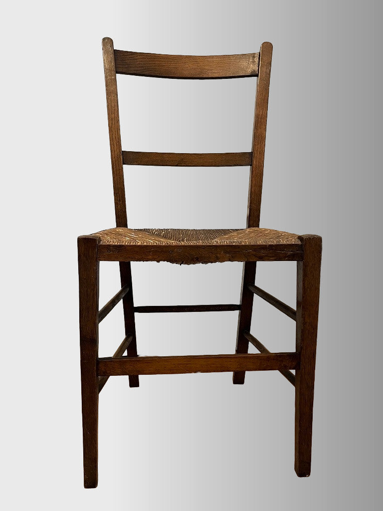 Vintage Oak Rush Seat Chair Ladder Back Wooden Farmhouse Chair Rustic
