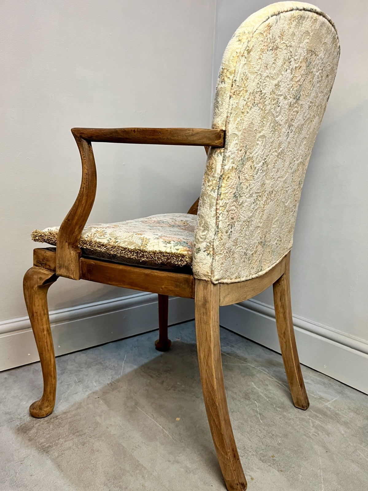 Vintage Parker Knoll Armchair – Tapestry Seat Stripped Bedroom or Hall Chair